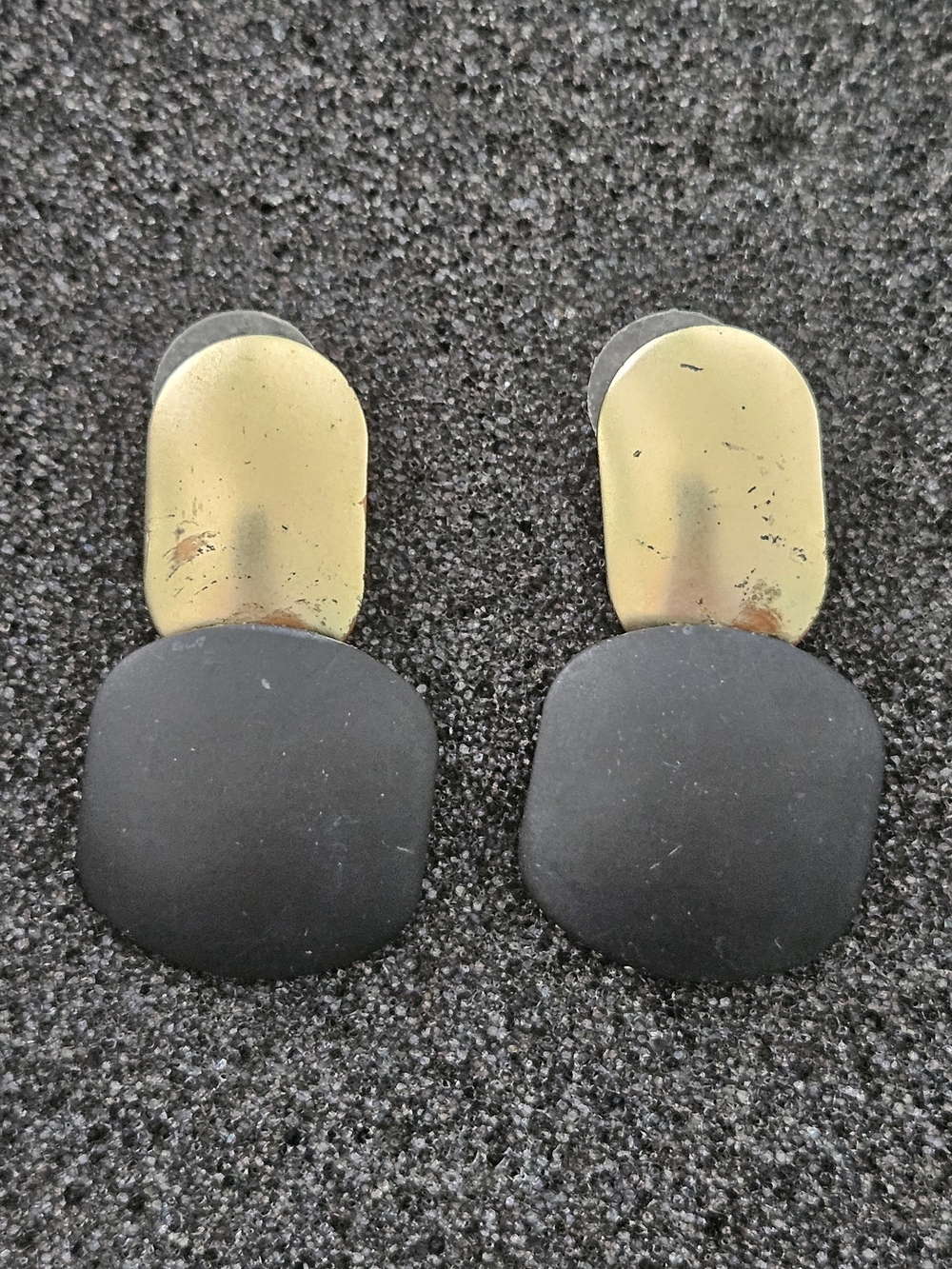 Vintage Matte Black Gold Double Drop Earrings 80s Retro Minimalist Work Party